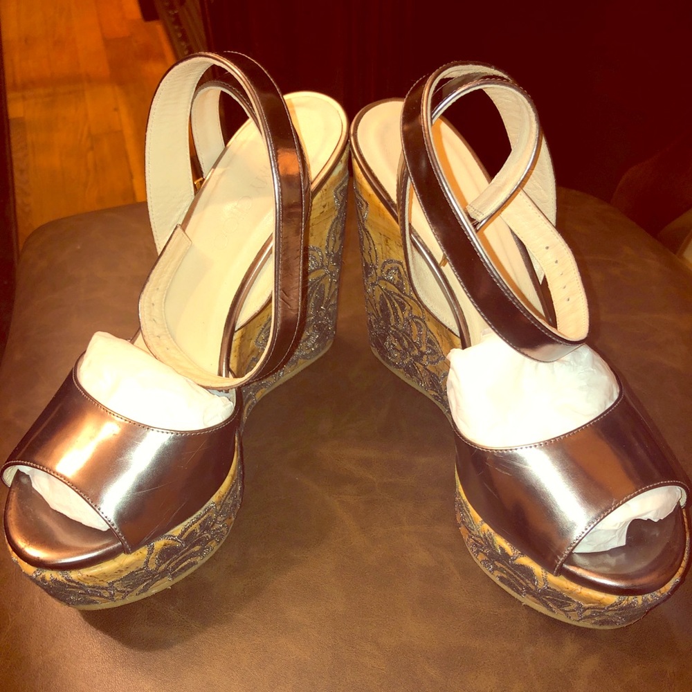 Jimmy Choo 143Patara Brown/Bronze Wedge Great Shoe